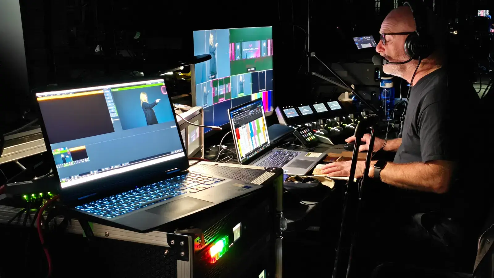 GRT racks engineer operating a live video production