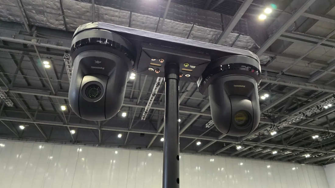Two Panasonic 4K PTZ cameras on a compact stand